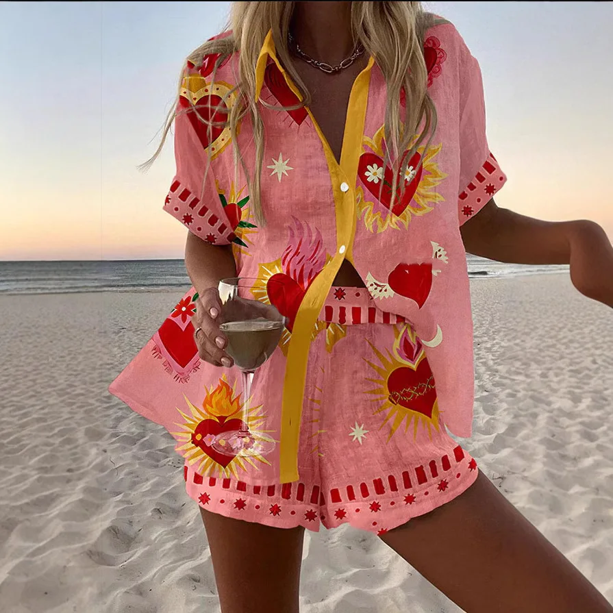 Fashion Print Set Women's Beach Holiday 2-Piece Suit Women Summer Short Sleeve Shirt Wide Legs Short Oversized Two-Piece Outfit
Fashion Print Set Women's Beach Holiday 2-Piece Suit Women Summer Short Sleeve Shirt Wide Legs Short Oversized Two-Piece Outfit