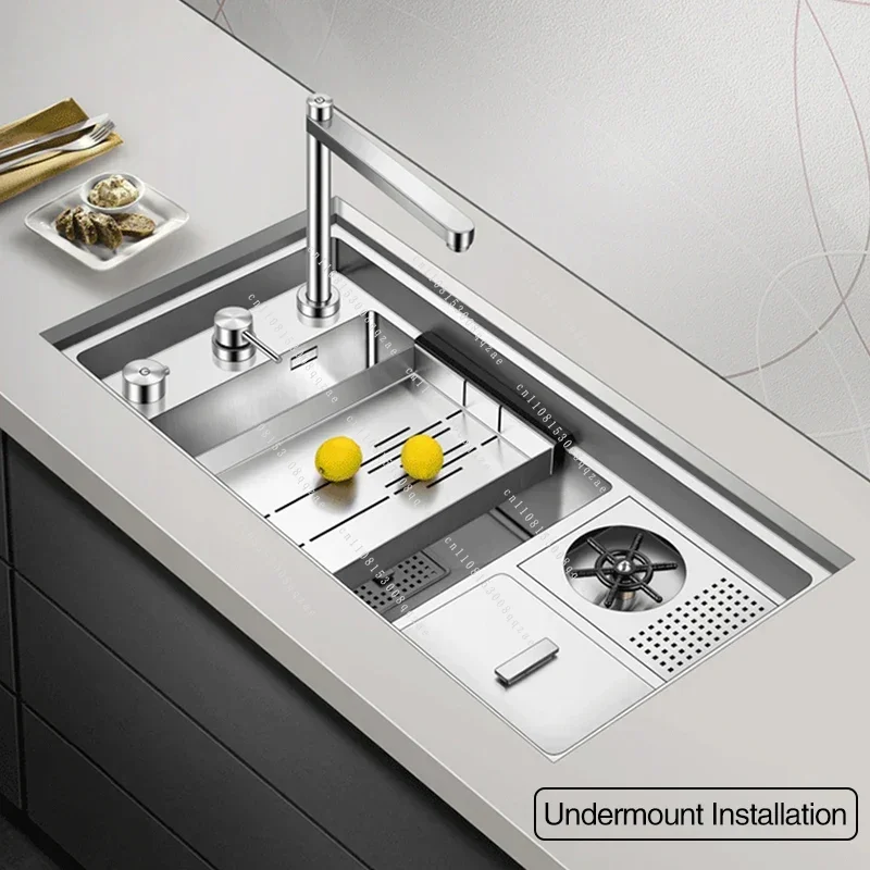 ASRAS New Three Cover Hidden Cup Rinser Kitchen Sink SUS 304 Stainless Steel 4mm Thickness Handmade Brushed With Trash Can Sinks
ASRAS New Three Cover Hidden Cup Rinser Kitchen Sink SUS 304 Stainless Steel 4mm Thickness Handmade Brushed With Trash Can Sinks