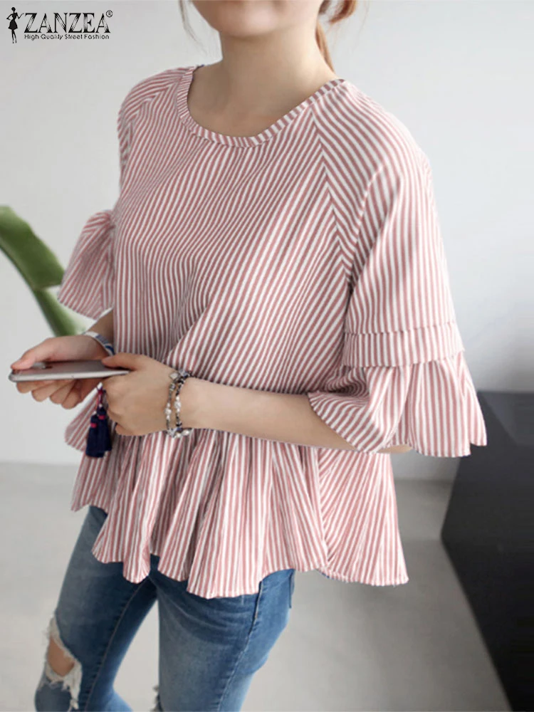 ZANZEA Summer Fashion Women Striped Blouses 3/4 Flare Sleeve Printed Casual Shirts 2025 Ruffled Loose Bohemian Tops Tunic Blusas
ZANZEA Summer Fashion Women Striped Blouses 3/4 Flare Sleeve Printed Casual Shirts 2025 Ruffled Loose Bohemian Tops Tunic Blusas