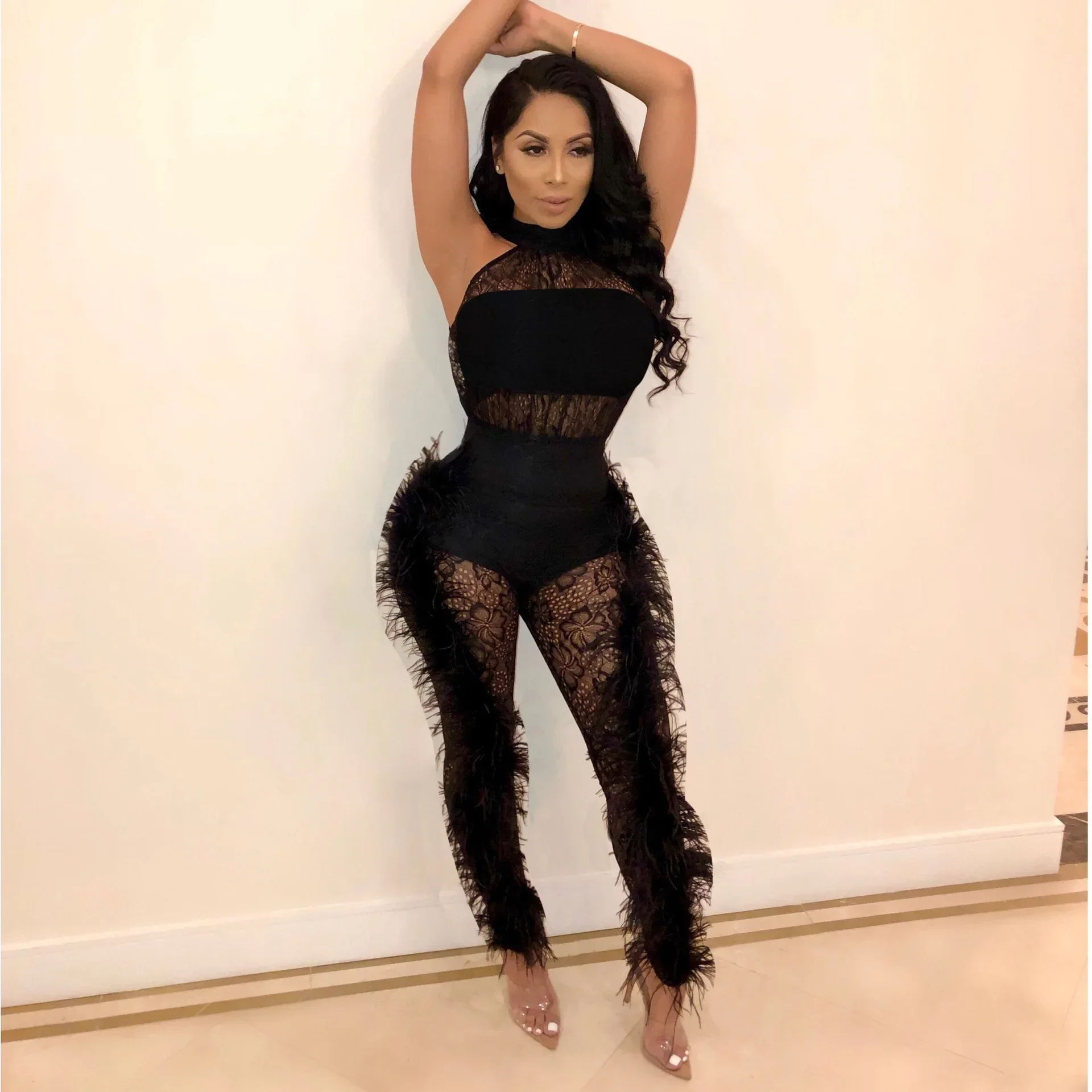 Fashion Women Sleeveless Lace See Though Fur Side Skinny Stretchy Jumpsuit Streetwear Sexy One Piece Suit INS Playsuits
Fashion Women Sleeveless Lace See Though Fur Side Skinny Stretchy Jumpsuit Streetwear Sexy One Piece Suit INS Playsuits