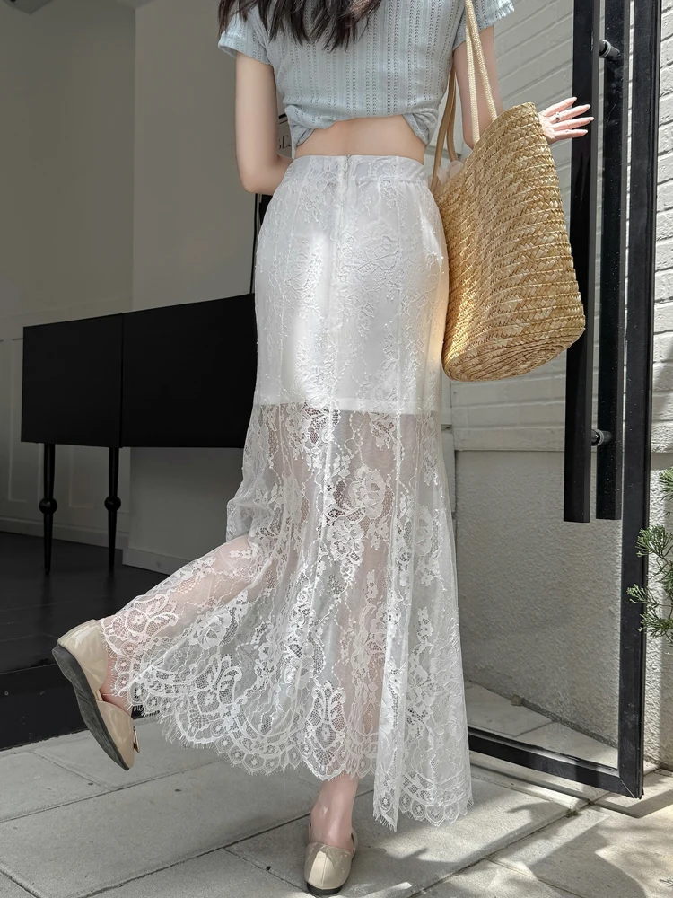 Lace Hollow out High Waist A-Line Skirt Women Summer Elastic Waist Slimming Casual Versatile Draped Fi Tail Skirt
Lace Hollow out High Waist A-Line Skirt Women Summer Elastic Waist Slimming Casual Versatile Draped Fi Tail Skirt