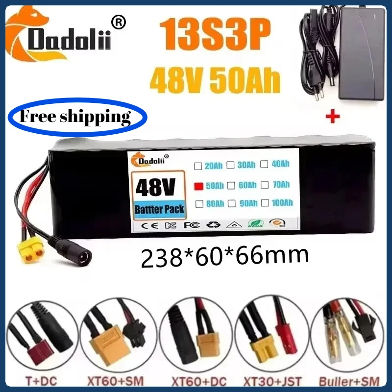 48V 50Ah 1000W 13S3P lithium-ion battery pack, suitable for free transportation of 54.6V 50AH with BMS+52.6V 2A charger
48V 50Ah 1000W 13S3P lithium-ion battery pack, suitable for free transportation of 54.6V 50AH with BMS+52.6V 2A charger