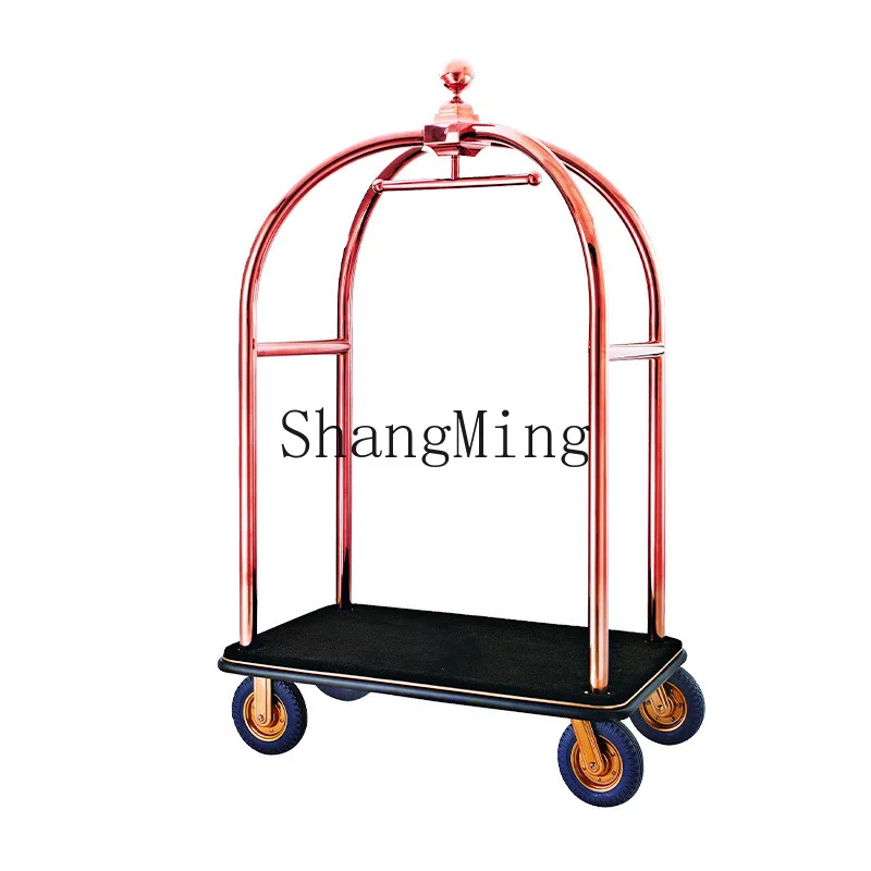 SM hotel lobby hotel trolley new high-end big gold top stainless steel luggage cart
SM hotel lobby hotel trolley new high-end big gold top stainless steel luggage cart