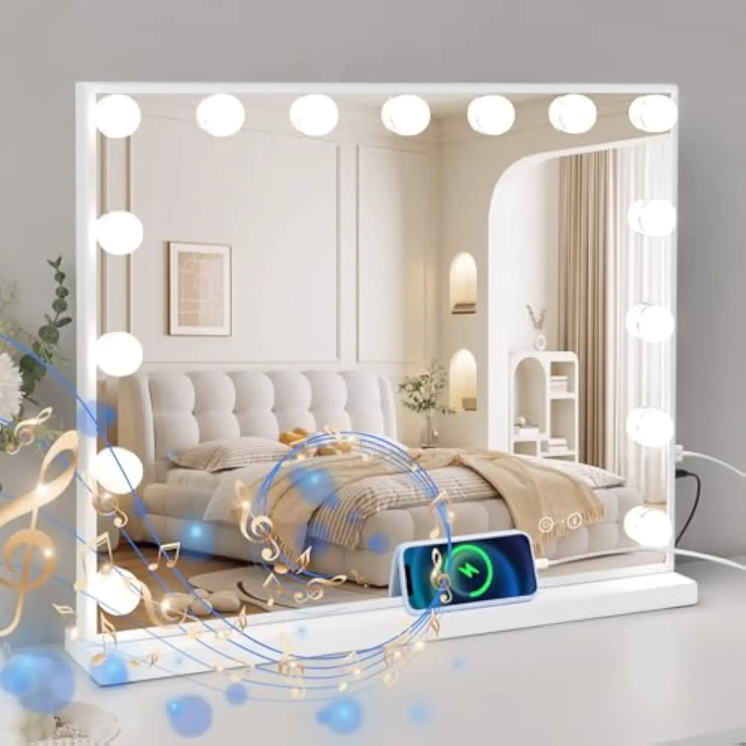 Vanity Mirror with Lights and Speaker Large Hollywood Vanity Mirror with 15 LED Bulbs and Smart Touch Control Desktop Makeup Mi
Vanity Mirror with Lights and Speaker Large Hollywood Vanity Mirror with 15 LED Bulbs and Smart Touch Control Desktop Makeup Mi
