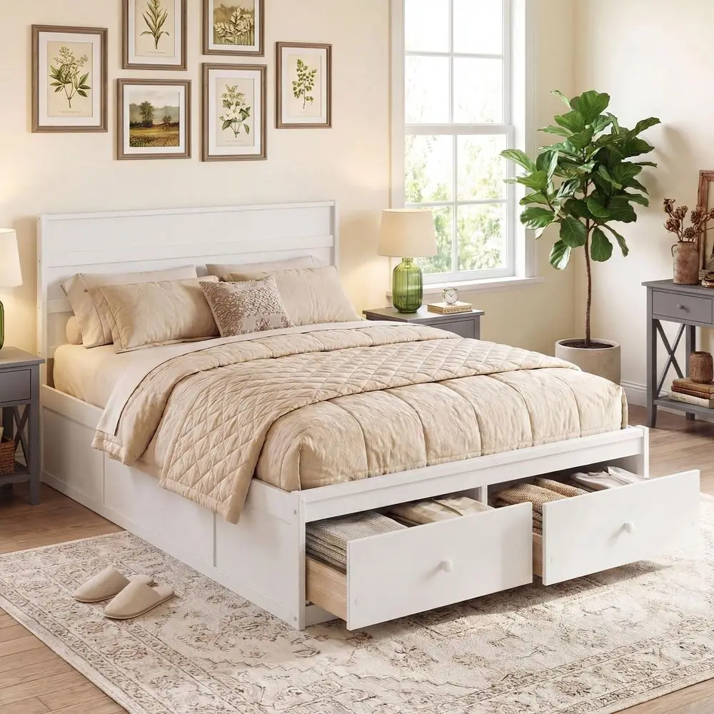 Full Size Bed Frame with Storage Drawers, Wood Platform Bed with Headboard, Solid Mattress Foundation w Wooden Slat Support amp
Full Size Bed Frame with Storage Drawers, Wood Platform Bed with Headboard, Solid Mattress Foundation w Wooden Slat Support amp