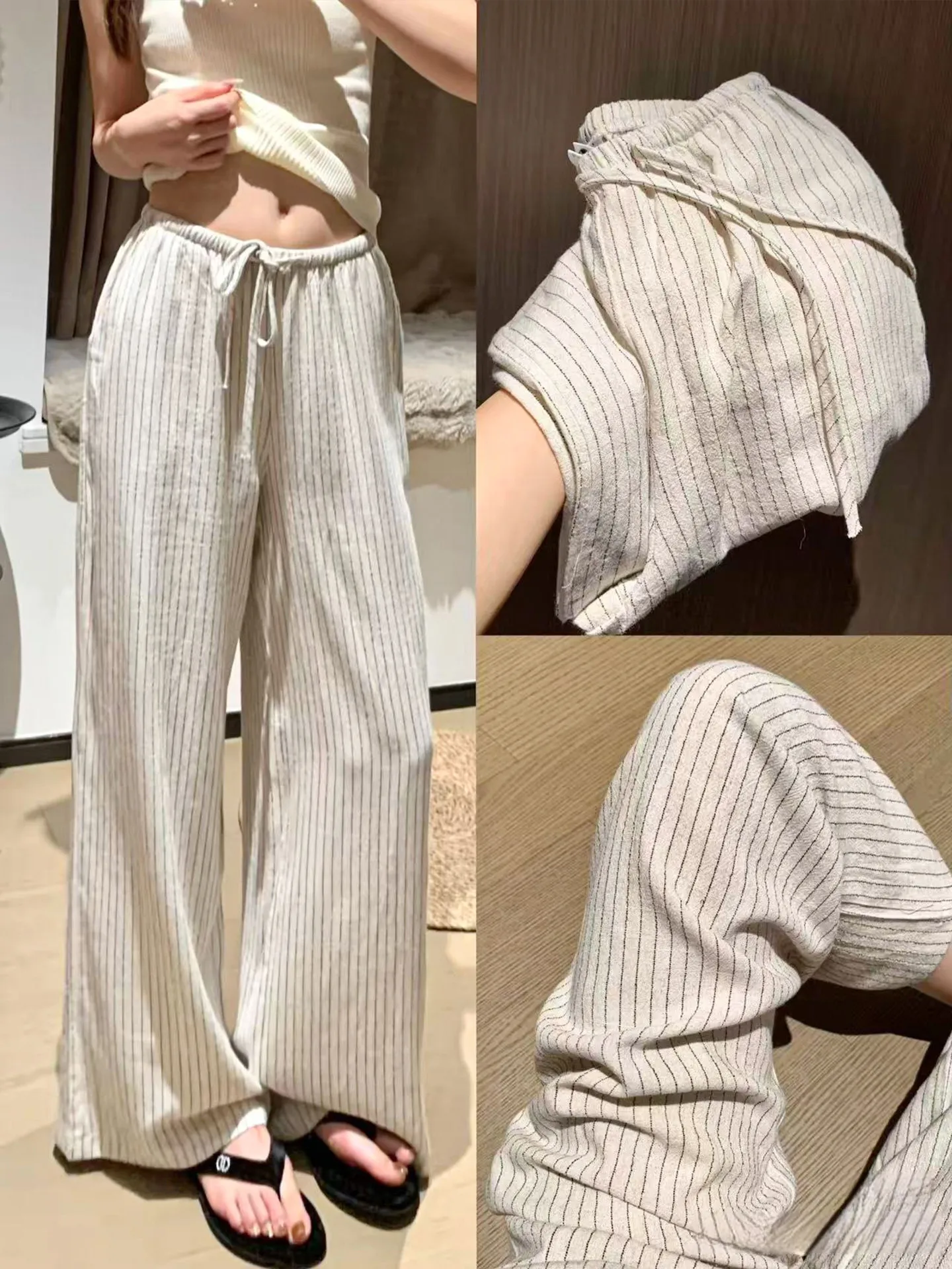 Casual Ice Silk Linen Stripe Wide Leg Pants Women Summer Thin plus Size Loose Drapey Small Cotton Linen Pants High Waist Stra...
Casual Ice Silk Linen Stripe Wide Leg Pants Women Summer Thin plus Size Loose Drapey Small Cotton Linen Pants High Waist Stra...