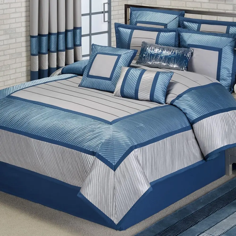 Contemporary Luxury Bedding Washable Sophisticated Blue Shadow, Stone, Dark Blue Silky Polyester Satin Pleated 4 Piece Queen Be
Contemporary Luxury Bedding Washable Sophisticated Blue Shadow, Stone, Dark Blue Silky Polyester Satin Pleated 4 Piece Queen Be