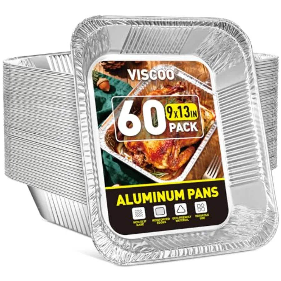 VISCOO 60 Pack Aluminum Pans - 9x13 Inch Disposable Foil Pans Baking Aluminum Trays, Food Grade Heavy Duty Tin Foil Pans for Ba
VISCOO 60 Pack Aluminum Pans - 9x13 Inch Disposable Foil Pans Baking Aluminum Trays, Food Grade Heavy Duty Tin Foil Pans for Ba