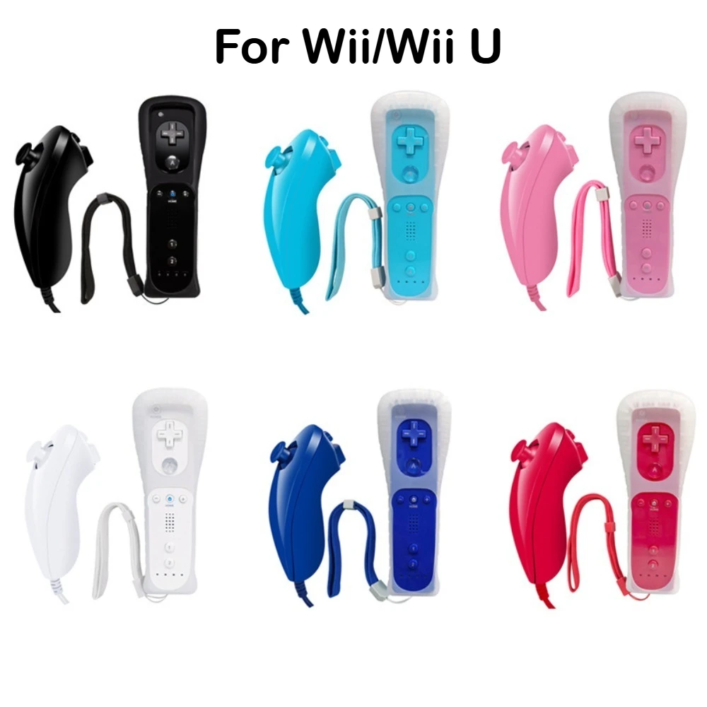 Беспроводной комплект контроллеров для Wii/Wii U – левый джойстик Nunchuk + правый вибрационный пульт с силиконовым чехлом и ремешком на запястье
Беспроводной комплект контроллеров для Wii/Wii U – левый джойстик Nunchuk + правый вибрационный пульт с силиконовым чехлом и ремешком на запястье
