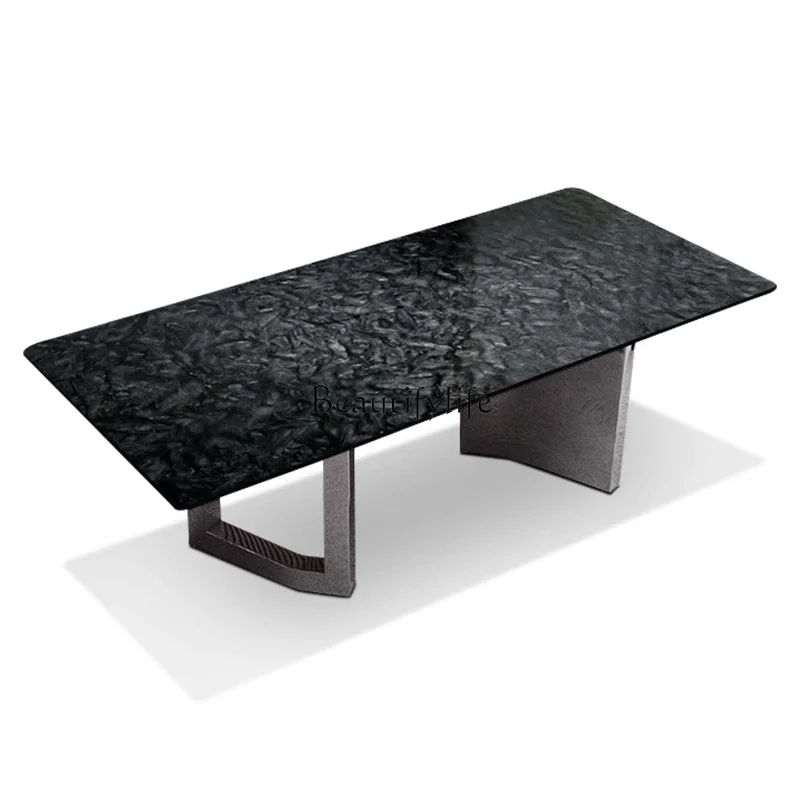 XX39Natural luxury stone golden sand black dining table light luxury high-end marble rectangular dining table
XX39Natural luxury stone golden sand black dining table light luxury high-end marble rectangular dining table