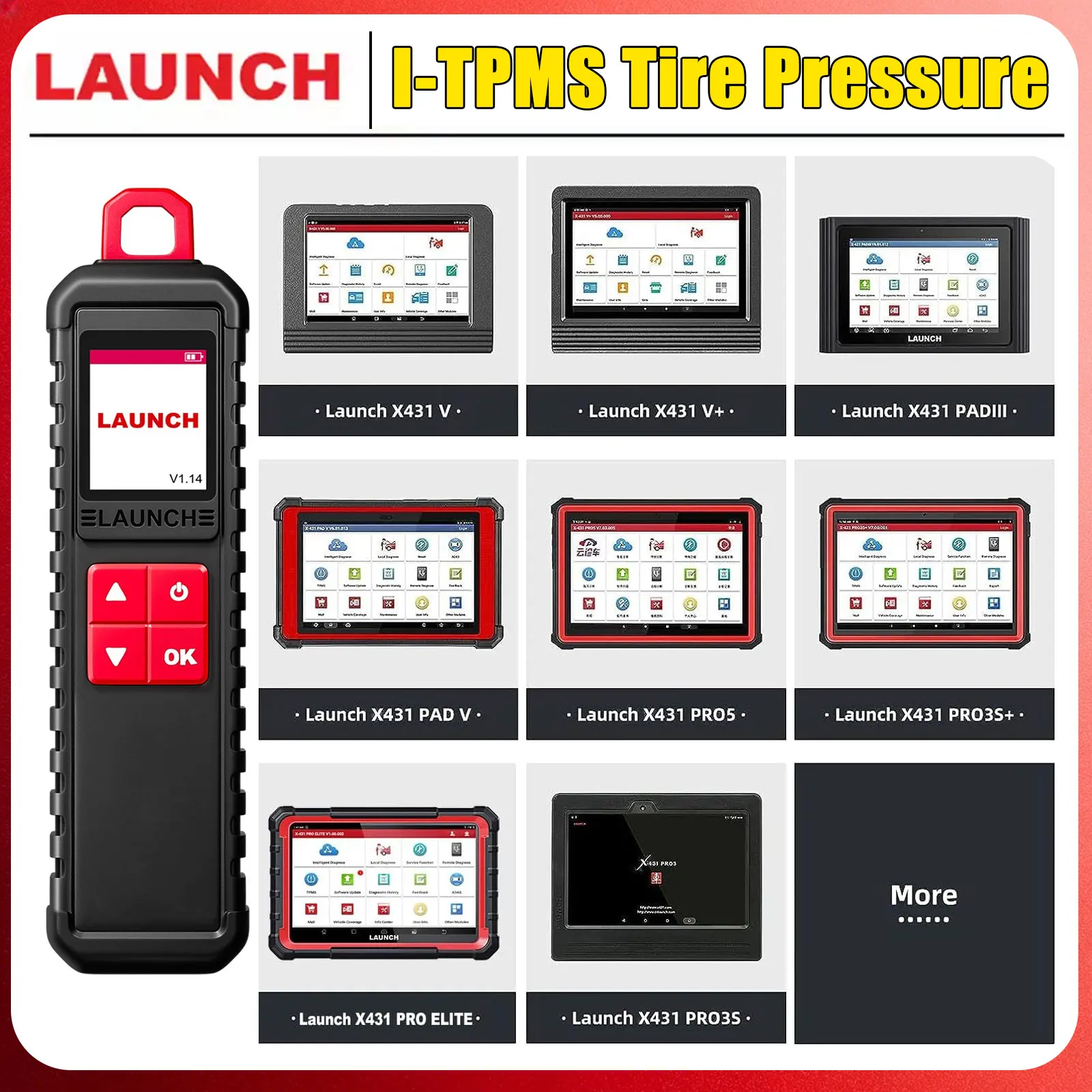 LAUNCH X431 I-TPMS Automatic Tire Pressure Diagnostic Tool Relearn Active 315/433Mhz TPMS Sensor for Android /X431 V VS TSGUN
LAUNCH X431 I-TPMS Automatic Tire Pressure Diagnostic Tool Relearn Active 315/433Mhz TPMS Sensor for Android /X431 V VS TSGUN