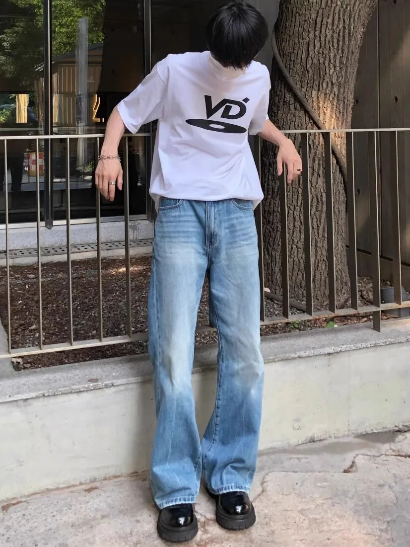 Retro American Washed Light Blue Men's Jeans Bell Bottom Straight Leg Slimming Trendy Cleanfit Design Long Pants Casual Wear
Retro American Washed Light Blue Men's Jeans Bell Bottom Straight Leg Slimming Trendy Cleanfit Design Long Pants Casual Wear
