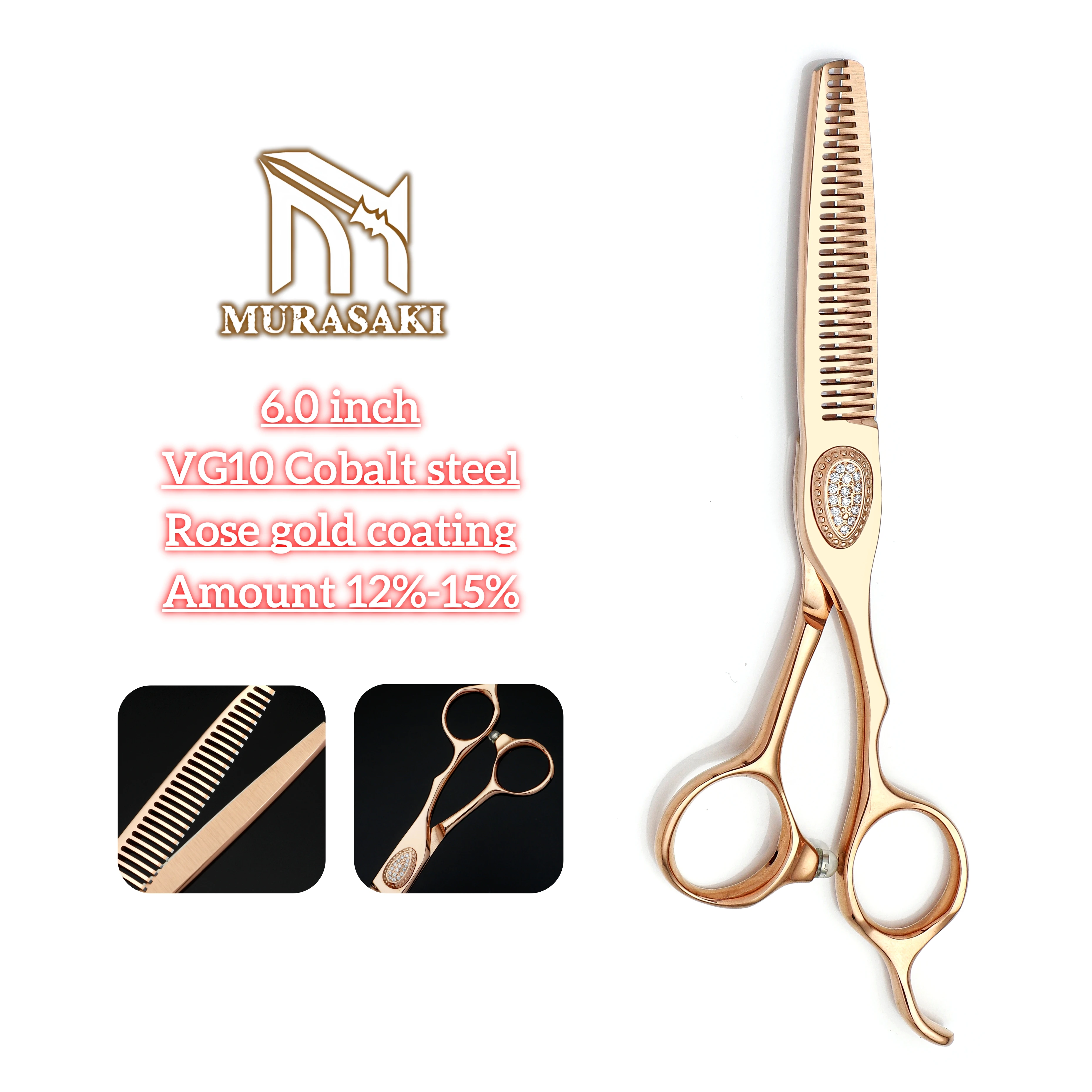 6.0 inch Professional thinning scissors,Rose gold coating hair cutting scissors,Made by VG10 cobalt steel,Top-level barber tools
6.0 inch Professional thinning scissors,Rose gold coating hair cutting scissors,Made by VG10 cobalt steel,Top-level barber tools