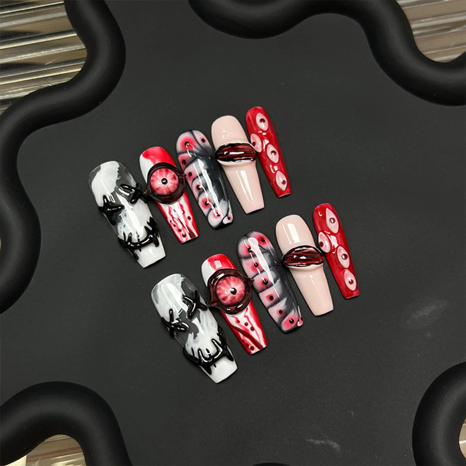 10PCS Devil Eye Carved False Nails Press On Nails Resin Artificial Nails for Party Wedding Halloween DIY Manicure Beginner 
10PCS Devil Eye Carved False Nails Press On Nails Resin Artificial Nails for Party Wedding Halloween DIY Manicure Beginner