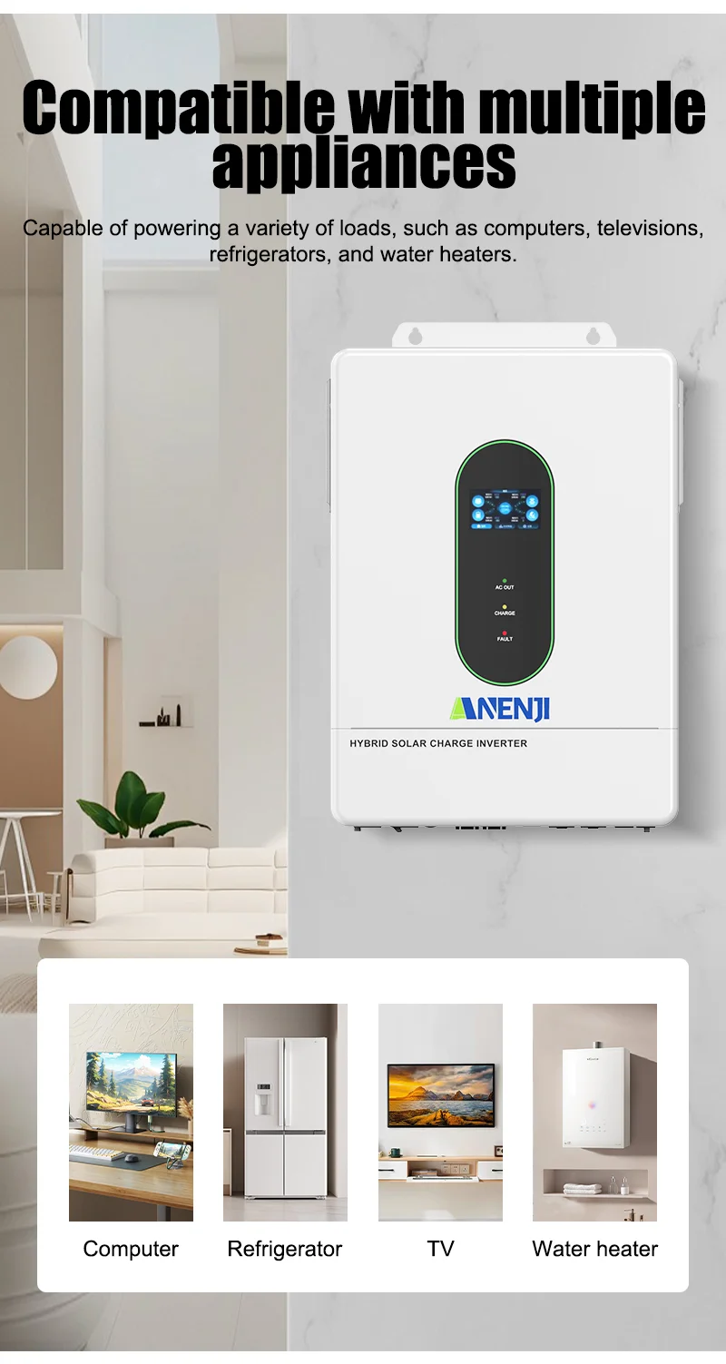 ANENJI 120V/240V 12KW 48V hybrid solar inverter photovoltaic split inverter built-in 200A parallel solar charging control with WIFI APP monitoring
ANENJI 120V/240V 12KW 48V hybrid solar inverter photovoltaic split inverter built-in 200A parallel solar charging control with WIFI APP monitoring