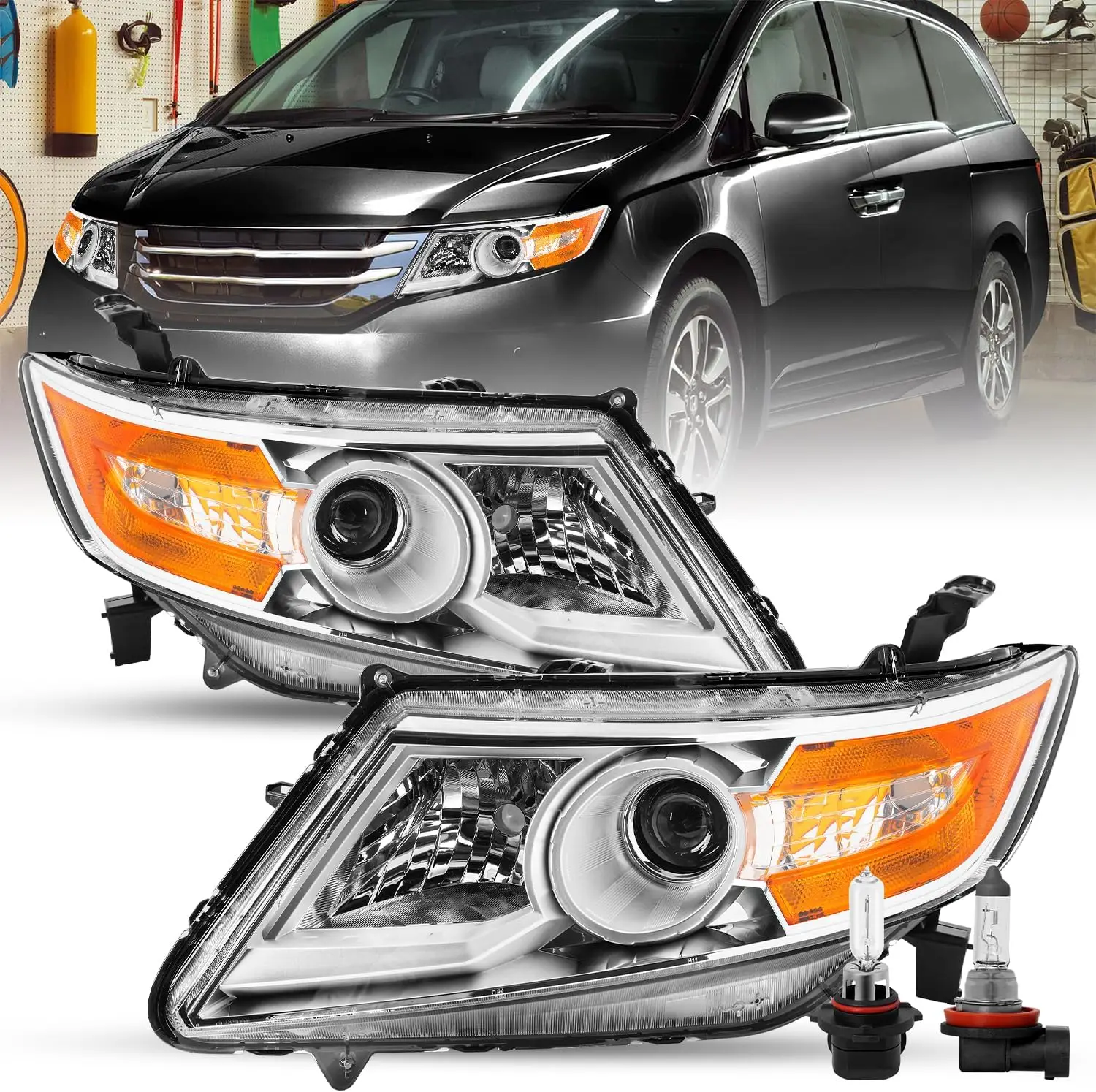 Headlight Assembly Fit 2011-2017 Honda Odyssey w/Bulbs OE Style Headlights Headlamps Direct Replacement Chrome Housing with Ambe
Headlight Assembly Fit 2011-2017 Honda Odyssey w/Bulbs OE Style Headlights Headlamps Direct Replacement Chrome Housing with Ambe