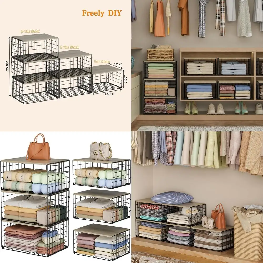 Набор из 3 штабелируемых органайзеров для шкафа с деревянной столешницей, компактное хранение для одежды, гардероба и небольших помещений, прочный черный цвет
Набор из 3 штабелируемых органайзеров для шкафа с деревянной столешницей, компактное хранение для одежды, гардероба и небольших помещений, прочный черный цвет