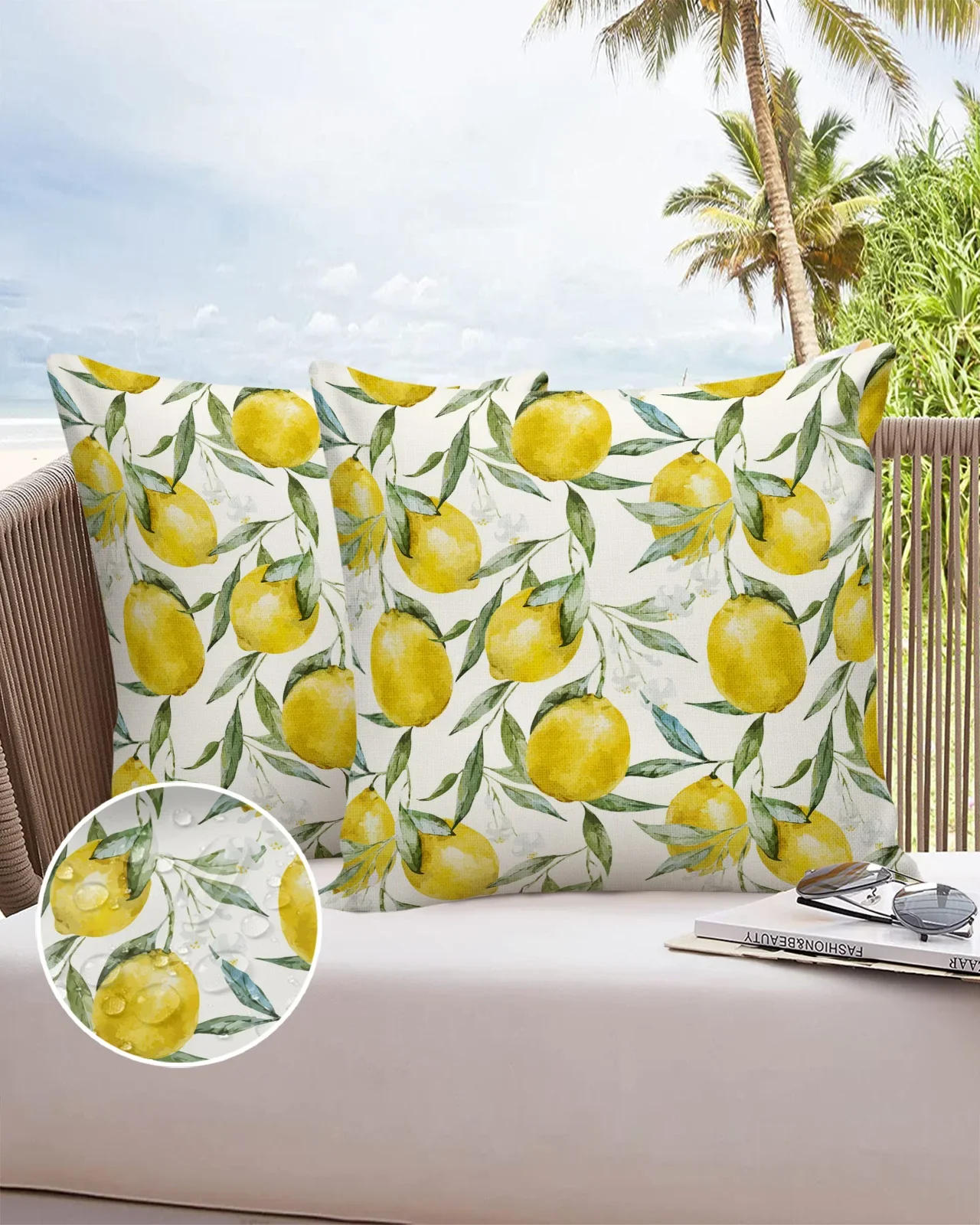 

Fruit Yellow Lemon Leaves Retro Cushion Pillowcase Set Living Room Sofa Decor Cushion Cover Waterproof Throw Pillowcover