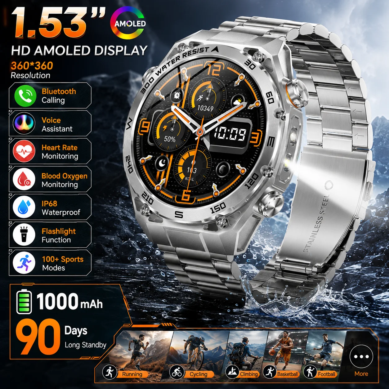 LIGE New 1000mAh Battery Smart Watch Waterproof Flashlight & UV Lamp Heart Rate Monitor 1.53” AMOLED Screen Sport Smartwatch Man
LIGE New 1000mAh Battery Smart Watch Waterproof Flashlight & UV Lamp Heart Rate Monitor 1.53” AMOLED Screen Sport Smartwatch Man