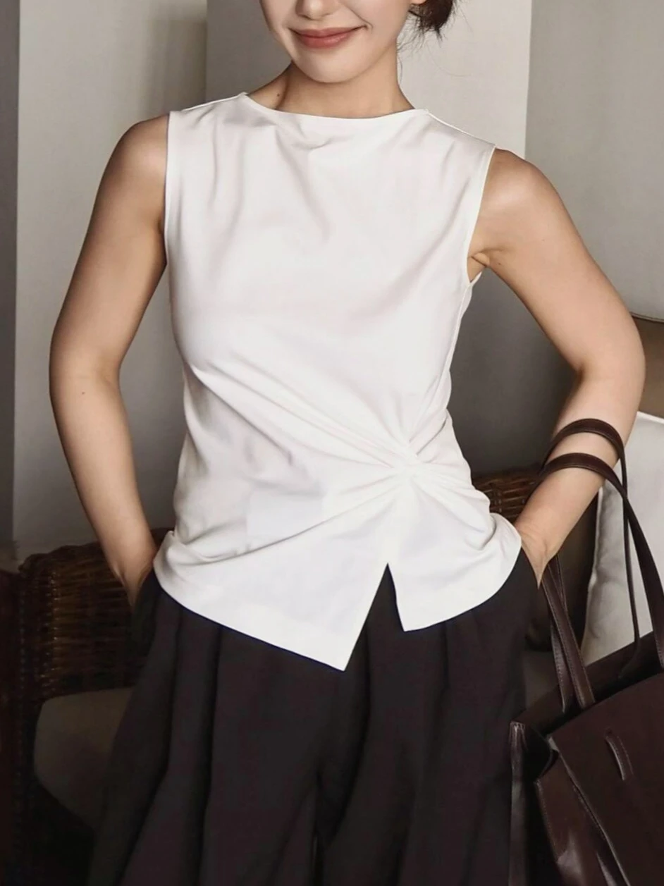 French Style Twist Detail Top Tank Women White Cotton Sleeveless O-neck Slim Fit Elegant Office Ladies Casual Chic Blouse New
French Style Twist Detail Top Tank Women White Cotton Sleeveless O-neck Slim Fit Elegant Office Ladies Casual Chic Blouse New