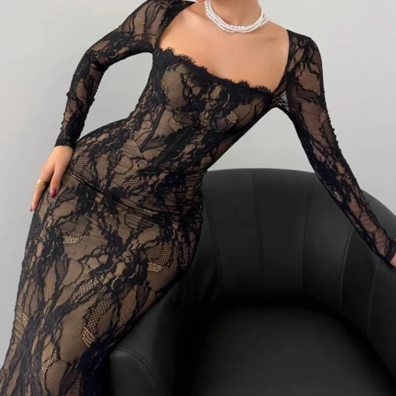 Women's Lace Romantic and Elegant Square Collar Lace Patchwork Collar Long Sleeved Slim Fit Long Dress
Women's Lace Romantic and Elegant Square Collar Lace Patchwork Collar Long Sleeved Slim Fit Long Dress