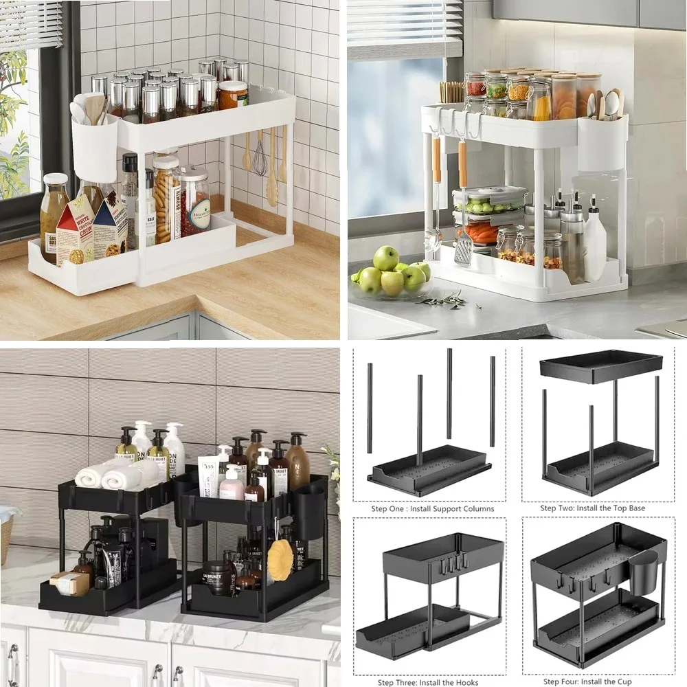 2-tier Under Sink Storage Rack Sliding Cabinet Basket Storage Rack Multifunctional Storage Rack Bathroom with Hook Hanging Cup
2-tier Under Sink Storage Rack Sliding Cabinet Basket Storage Rack Multifunctional Storage Rack Bathroom with Hook Hanging Cup