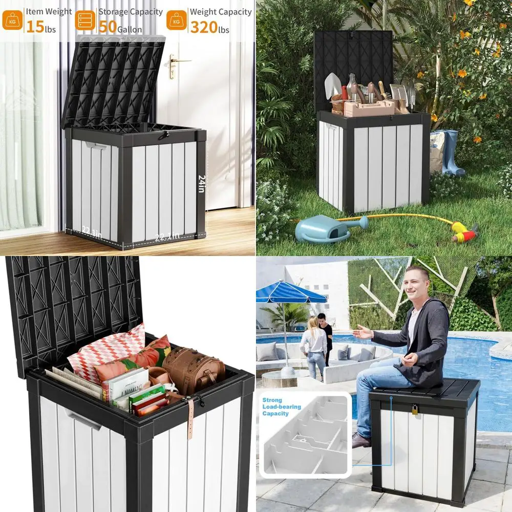 Resin Deck Box, 50 Gallon Outdoor Storage, Waterproof UV-Resistant, Ideal for Patio, Garden, and Poolside, Striped Black & White
Resin Deck Box, 50 Gallon Outdoor Storage, Waterproof UV-Resistant, Ideal for Patio, Garden, and Poolside, Striped Black & White