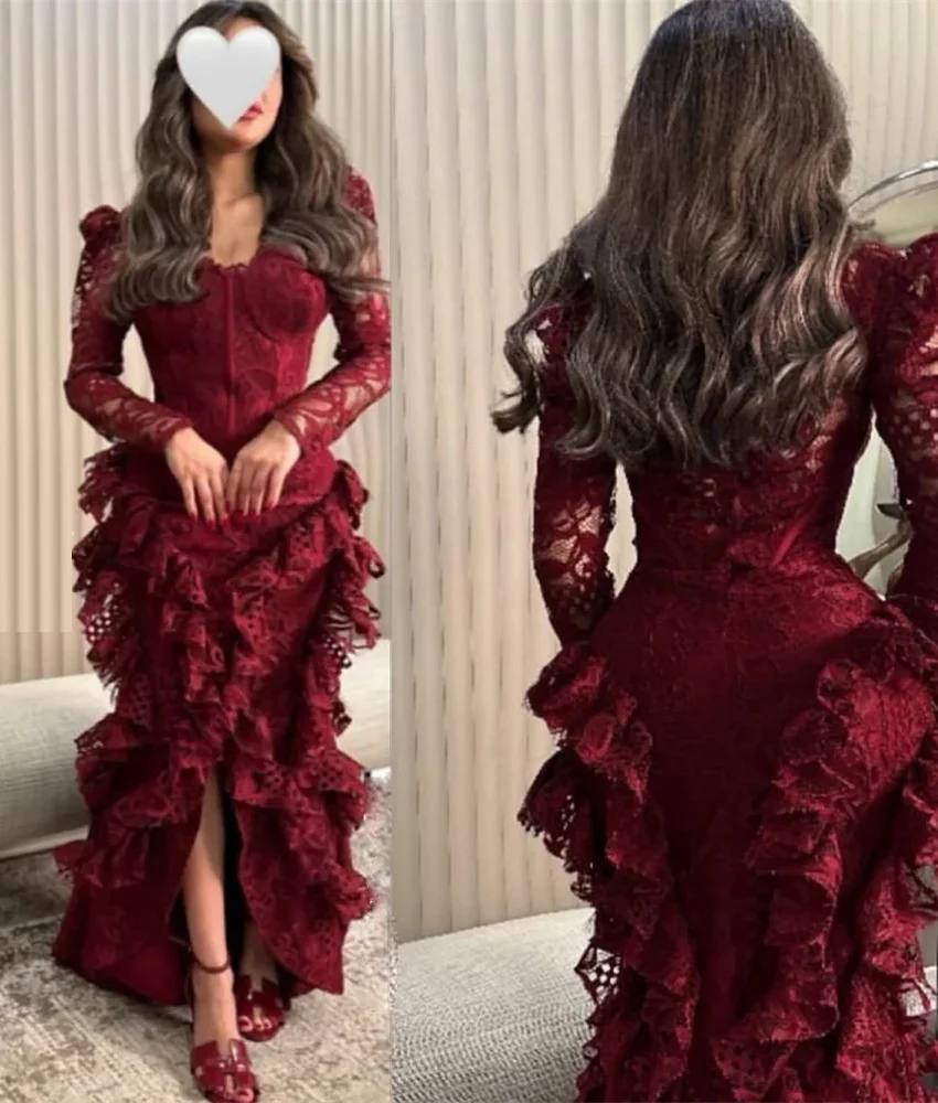 Customized Exquisite Lace Mermaid Ruffles Evening Dress High Quality Long Sleeves Floor Length Celebrity Gowns Custom Size
Customized Exquisite Lace Mermaid Ruffles Evening Dress High Quality Long Sleeves Floor Length Celebrity Gowns Custom Size