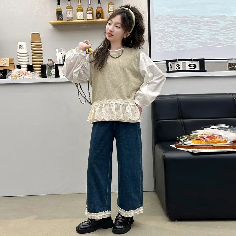 Baby Girl Clothes Suit Girls Set Children Fake Two-piece Lace Hoodie Jeans Gentle Fashion Two-piece Casual Autumn Children
Baby Girl Clothes Suit Girls Set Children Fake Two-piece Lace Hoodie Jeans Gentle Fashion Two-piece Casual Autumn Children
