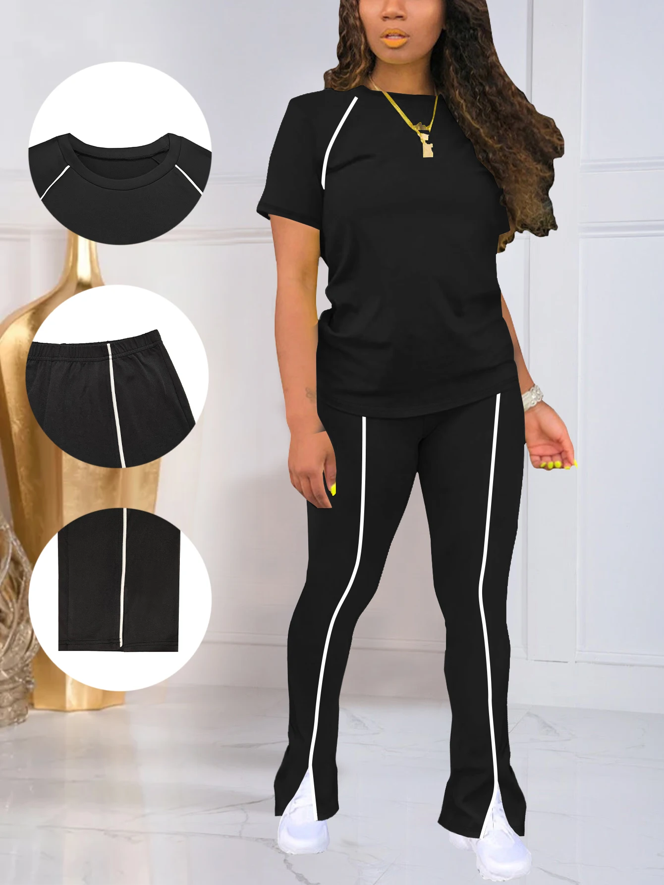 Women's Summer Solid Color Round Neck Short Sleeve Long Pants Patchwork Set for Casual Home Wear
Women's Summer Solid Color Round Neck Short Sleeve Long Pants Patchwork Set for Casual Home Wear