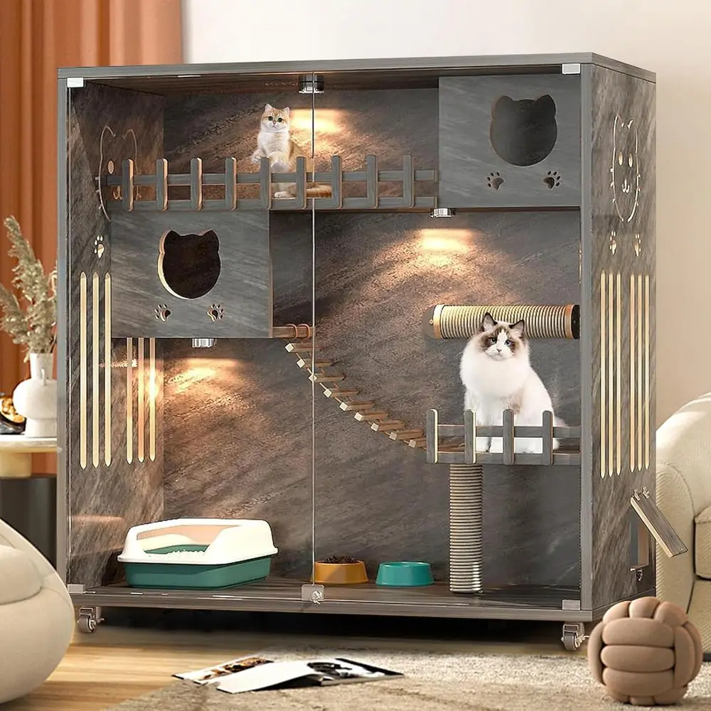 Large Space Cat Cage with Scratching Post, Wooden Indoor/Outdoor Cat Enclosure, Multi-Feature Cat Houses Ventilation Glass Doors
Large Space Cat Cage with Scratching Post, Wooden Indoor/Outdoor Cat Enclosure, Multi-Feature Cat Houses Ventilation Glass Doors