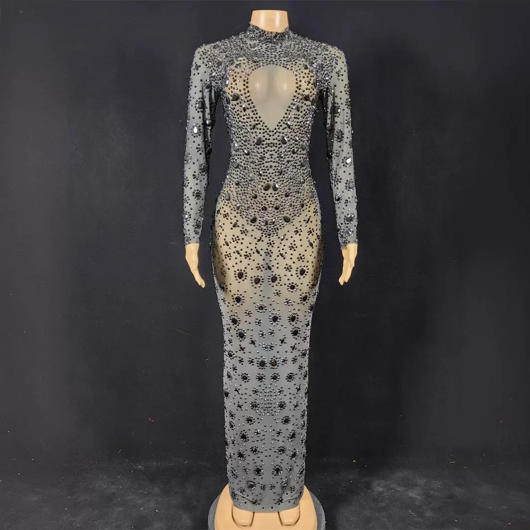 Party performance Sexy bright rhinestone stretch slim dress Stage performance clothes
Party performance Sexy bright rhinestone stretch slim dress Stage performance clothes