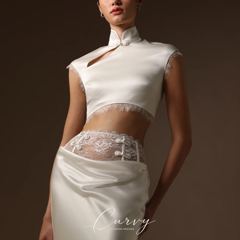 Curvy Elegant Two Piece Cutout Lace Waist Mermaid Satin Sweep Train Customized Chinese Wedding Bridal Gowns for Women 2026
Curvy Elegant Two Piece Cutout Lace Waist Mermaid Satin Sweep Train Customized Chinese Wedding Bridal Gowns for Women 2026