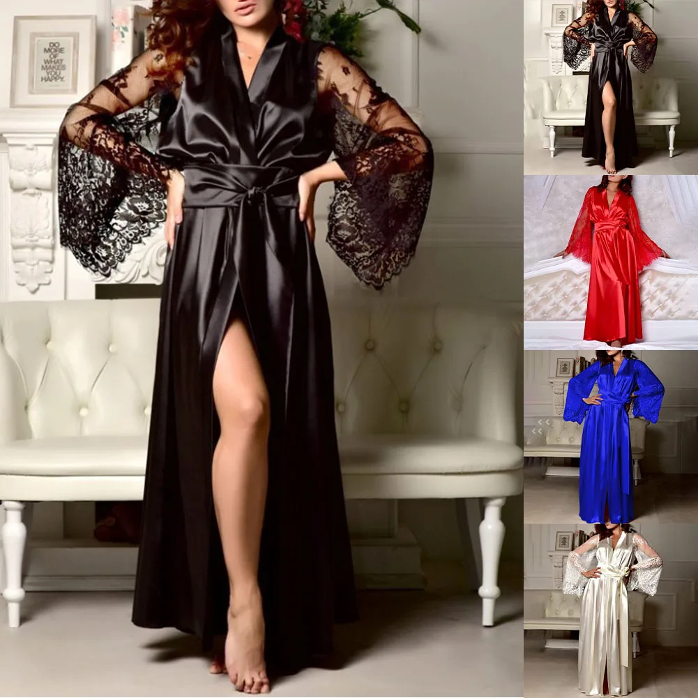 Женский сексуальный пижамный комплект: атласная ночная рубашка с кружевными рукавами, халат с завязками на талии, одежда для сна и клуба
Женский сексуальный пижамный комплект: атласная ночная рубашка с кружевными рукавами, халат с завязками на талии, одежда для сна и клуба