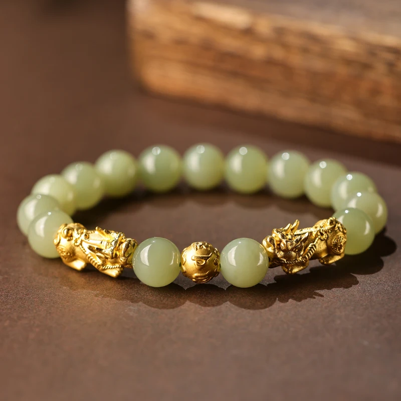New Gold Tone Pixiu Bracelet Hetian Jade Bead Bracelet Couples Feng Shui Qingshui Wrist String Friendship Gift For Him And Her
New Gold Tone Pixiu Bracelet Hetian Jade Bead Bracelet Couples Feng Shui Qingshui Wrist String Friendship Gift For Him And Her