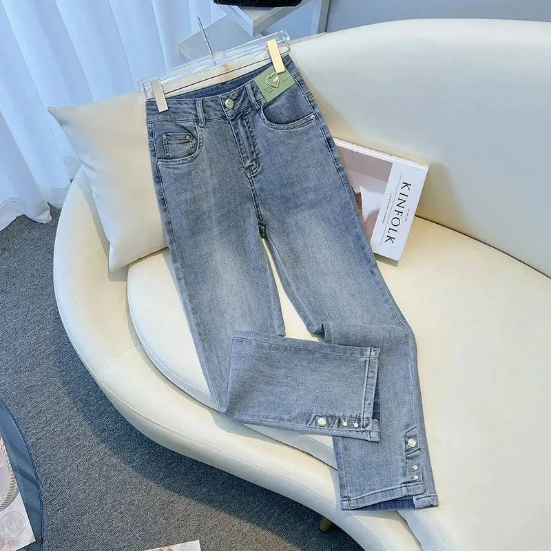 Spring Autumn New Women's Stretch Jeans Ninth Straight Pants Fashion Female Korean High-waisted Slit Cowboy Pants Blue
Spring Autumn New Women's Stretch Jeans Ninth Straight Pants Fashion Female Korean High-waisted Slit Cowboy Pants Blue