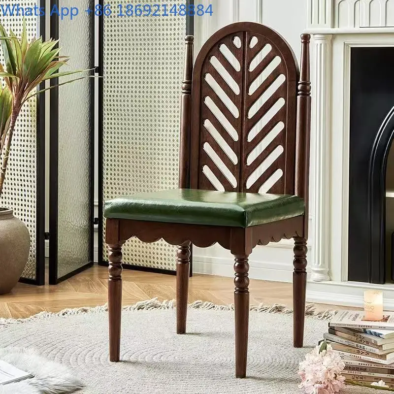 French Vintage Style Solid Wood Upholstered Retro Dining Chair with Backrest for Home Use Leather Retro Home Leisure Chair
French Vintage Style Solid Wood Upholstered Retro Dining Chair with Backrest for Home Use Leather Retro Home Leisure Chair