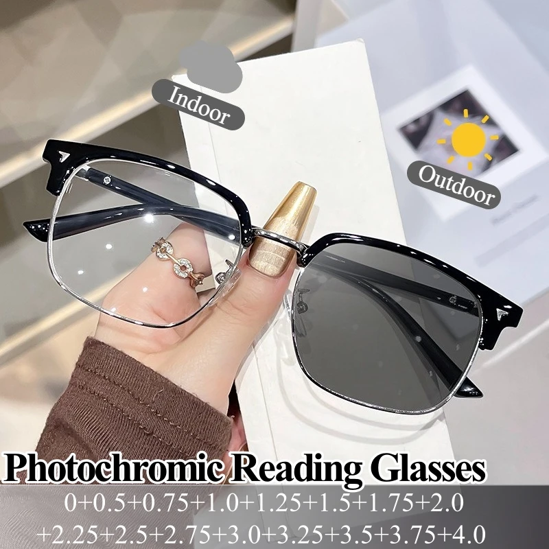 Retro Photochromic Reading Glasses for Women Men Anti Blue Light Plus Diopter Eyewear Square Smart Changing Color Sunglasses
Retro Photochromic Reading Glasses for Women Men Anti Blue Light Plus Diopter Eyewear Square Smart Changing Color Sunglasses