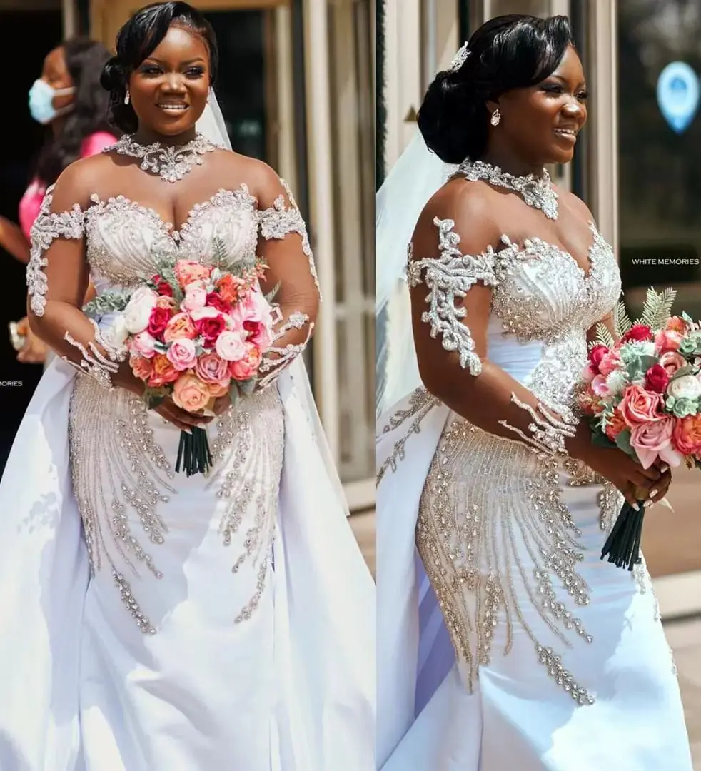 Customized Plus Size Arabic Luxurious Mermaid Sparkly Wedding Dress with detachable High Neck Long Sleeves Bridal
Customized Plus Size Arabic Luxurious Mermaid Sparkly Wedding Dress with detachable High Neck Long Sleeves Bridal