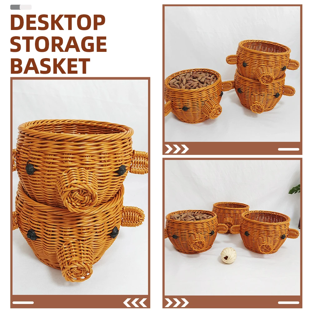 Pig Head Shape Imitation Rattan Woven Basket Desktop Storage Fruit Holder For Kitchen Dried Fruit Tray Multi-Function Bread
Pig Head Shape Imitation Rattan Woven Basket Desktop Storage Fruit Holder For Kitchen Dried Fruit Tray Multi-Function Bread