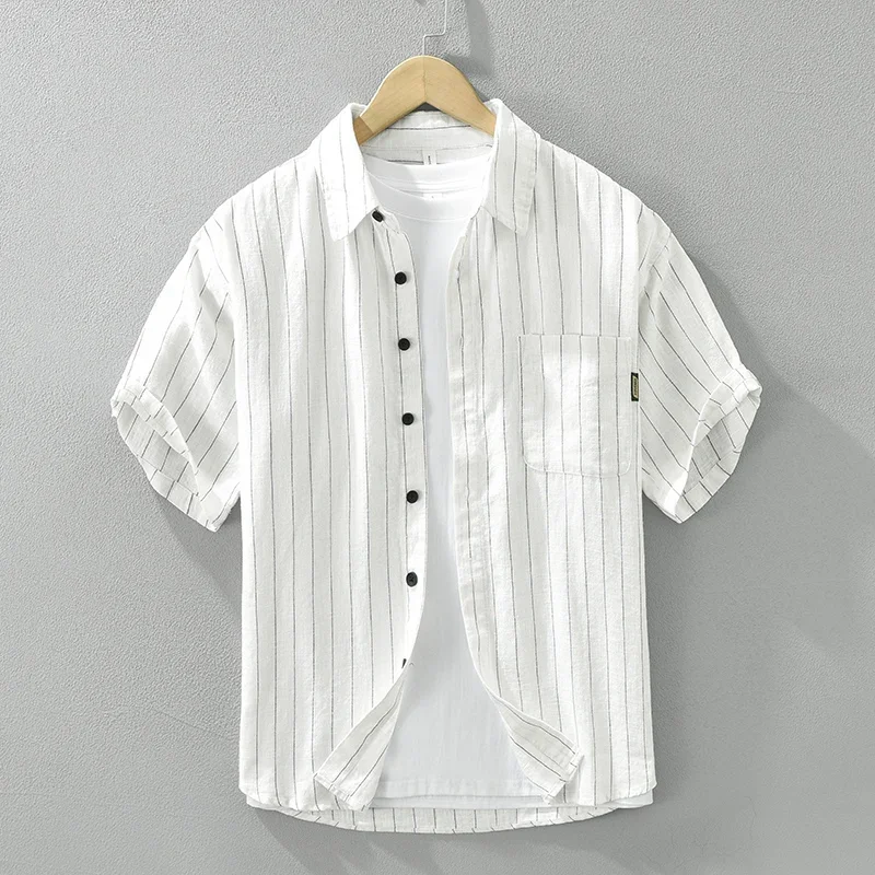 2024 Summer New Striped Short Sleeve Shirt for Men Turn-down Collar Casual Cotton Linen Shirts Male Loose Fashion Clothing
2024 Summer New Striped Short Sleeve Shirt for Men Turn-down Collar Casual Cotton Linen Shirts Male Loose Fashion Clothing