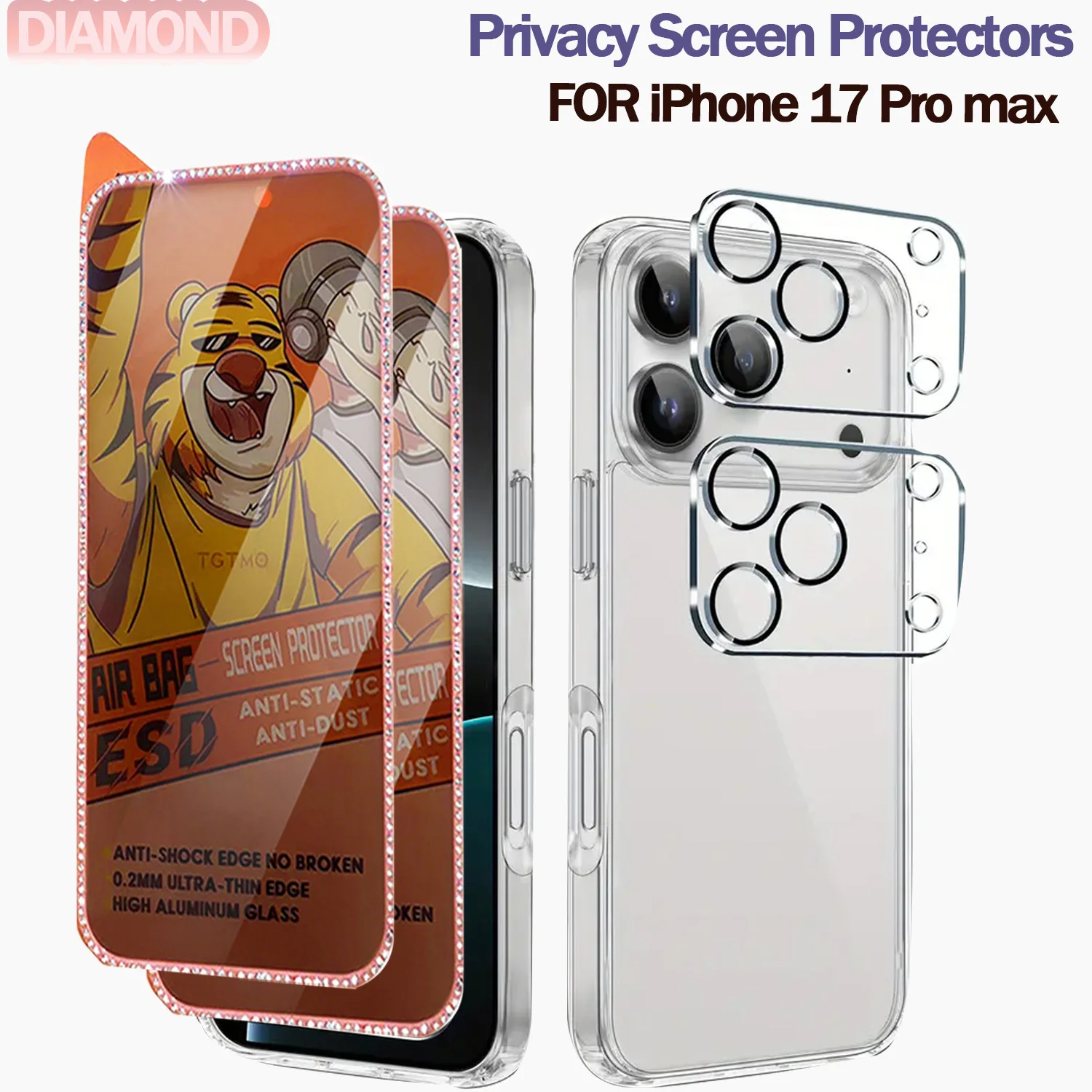 2+2Pack,Privacy screen protector for iPhone 14/15/16/17,9H Hardeness,Diamond-like luminous tempered glass + lens protective film
2+2Pack,Privacy screen protector for iPhone 14/15/16/17,9H Hardeness,Diamond-like luminous tempered glass + lens protective film