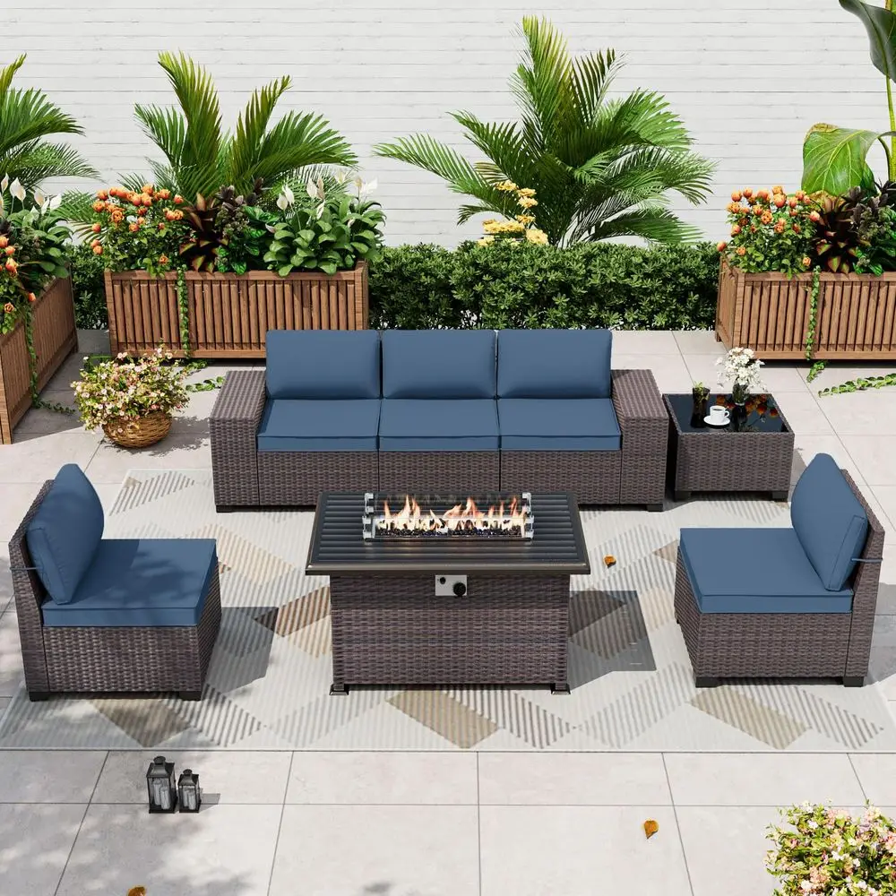 7 Pieces Patio Furniture Set with Fire Pit Table 55000BTU, Oversized Seat Armrest and High Back Wicker Conversation Set with Th
7 Pieces Patio Furniture Set with Fire Pit Table 55000BTU, Oversized Seat Armrest and High Back Wicker Conversation Set with Th