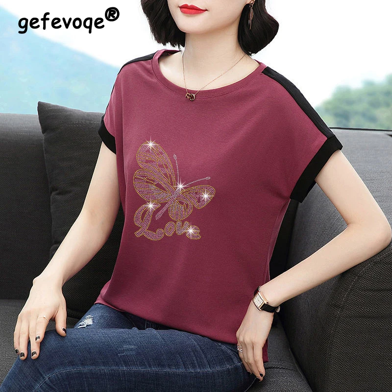 Vintage Rhinestone Korean Fashion Short Sleeve Cotton Basic T-shirt for Women Summer Casual O Neck Loose Top Female Clothing2023
Vintage Rhinestone Korean Fashion Short Sleeve Cotton Basic T-shirt for Women Summer Casual O Neck Loose Top Female Clothing2023