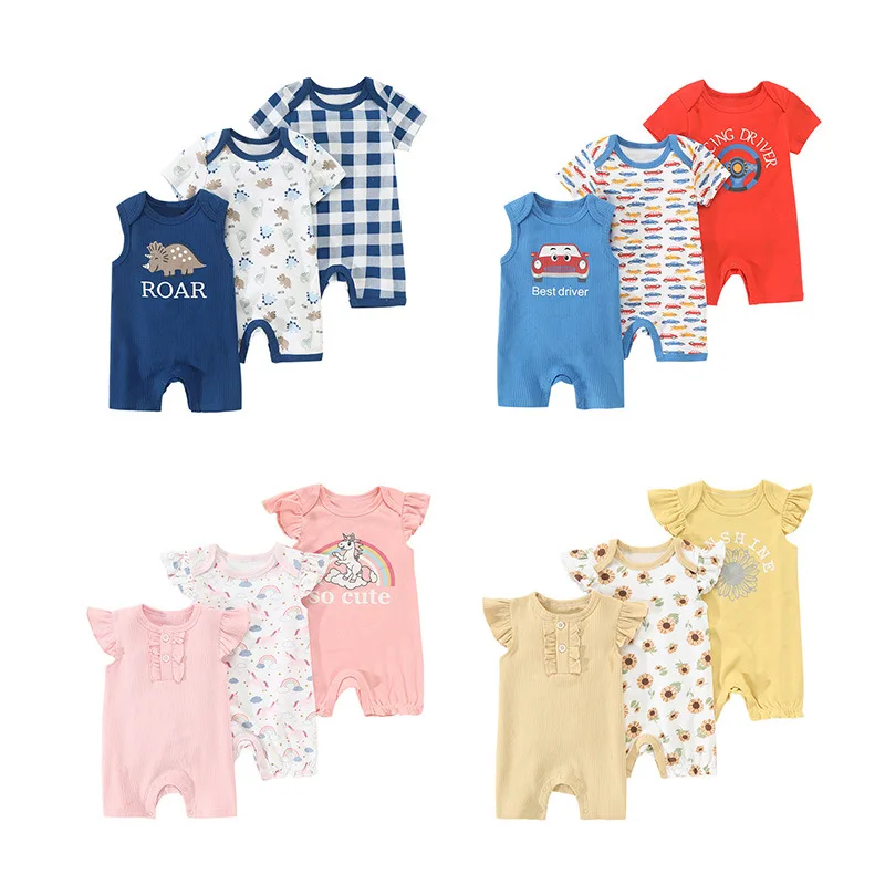 Summer New Infant and Toddler Men's and Women's Flat-angle Romper Three-piece Set 0-1 Year Old Baby Flying Sleeve Fart Coat
Summer New Infant and Toddler Men's and Women's Flat-angle Romper Three-piece Set 0-1 Year Old Baby Flying Sleeve Fart Coat
