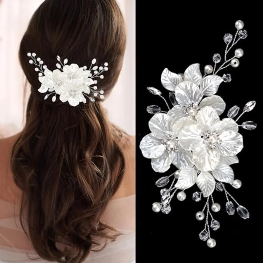 Bridal Wedding Hair Accessories Flower Hair Clips and Pieces for Brides - Non Slip Silver Pearl Rhinestones Crystal Fancy Barre
Bridal Wedding Hair Accessories Flower Hair Clips and Pieces for Brides - Non Slip Silver Pearl Rhinestones Crystal Fancy Barre