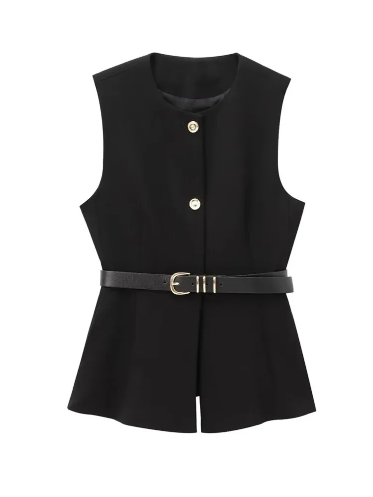 Fashion Waistcoat Vest Woman Retro Black With Belt Tops Female 2025 Spring New Office Chic Sleeveless O-neck Solid Vests Jacket
Fashion Waistcoat Vest Woman Retro Black With Belt Tops Female 2025 Spring New Office Chic Sleeveless O-neck Solid Vests Jacket