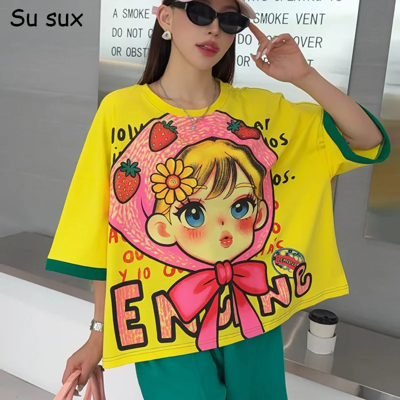 Cartoon Cute Girl Print Oversized Half Sleeve T Shirt Woman 2026 Summer Cotton Tops Bust 140cm Casual Loose Tees Streetwears
Cartoon Cute Girl Print Oversized Half Sleeve T Shirt Woman 2026 Summer Cotton Tops Bust 140cm Casual Loose Tees Streetwears