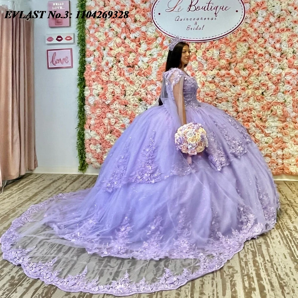 EVLAST Элегантное сиреневое платье Quinceanera по индивидуальному заказу, бальное платье с кружевной аппликацией и бисером, многоуровневая накидка Sweet 16, Vestido De 15 Anos E3Q492
EVLAST Элегантное сиреневое платье Quinceanera по индивидуальному заказу, бальное платье с кружевной аппликацией и бисером, многоуровневая накидка Sweet 16, Vestido De 15 Anos E3Q492