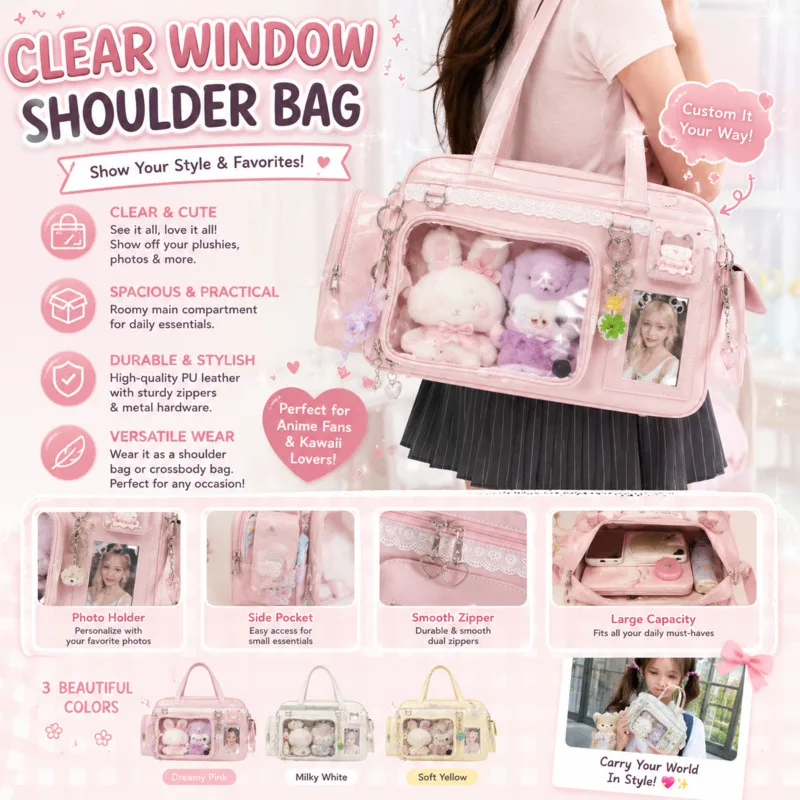 Women Handbag Y2K Transparent Shiny Silver Ita Bag Large Capacity Waterproof Crossbody Shoulder Bag Anime Badge Display Itabag
Women Handbag Y2K Transparent Shiny Silver Ita Bag Large Capacity Waterproof Crossbody Shoulder Bag Anime Badge Display Itabag